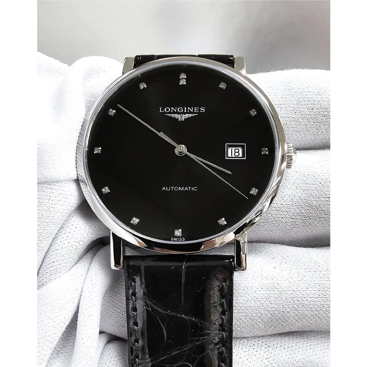 Longines Elegant Auto 39mm Diamond Markers Leather Men`s Watch L4.910.4.57.2