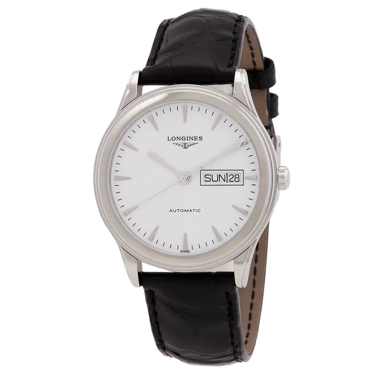 Longines Swiss Made Watch L4.899.4.12.2 - Dial: White, Band: Leather, Bezel: Stainless Steel