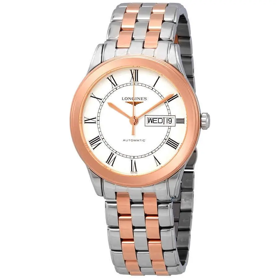 Longines Flagship Automatic White Dial Men`s Watch L4.899.3.91.7 - Dial: White, Band: Silver, Pink, Bezel: Pink