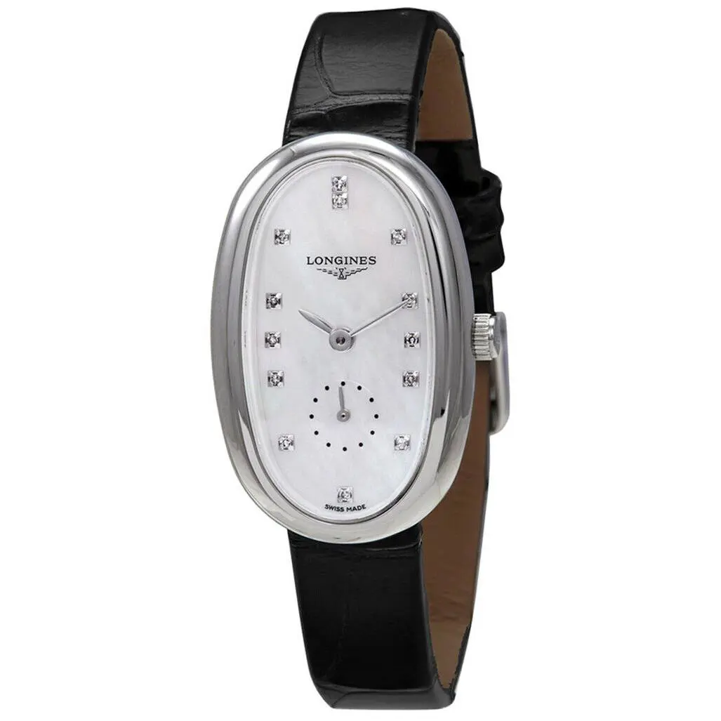 Longines Symphonette Black Leather Diamonds Quartz Womens Watch L2.306.4.87.0