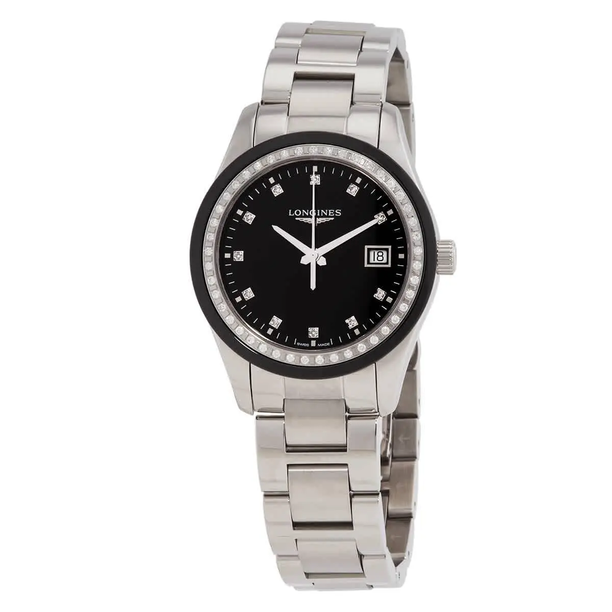 Longines Conquest Classic Quartz Diamond Black Dial Ladies Watch L2.387.0.57.6 - Dial: Black, Band: Brushed & Polished