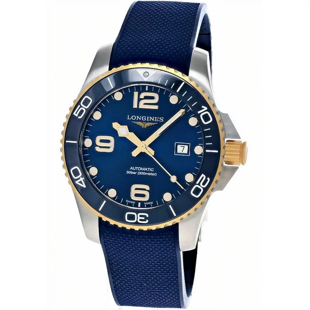 Longines Hydroconquest Auto 43mm SS Blue Yellow Gold Men`s Watch L3.782.3.96.9