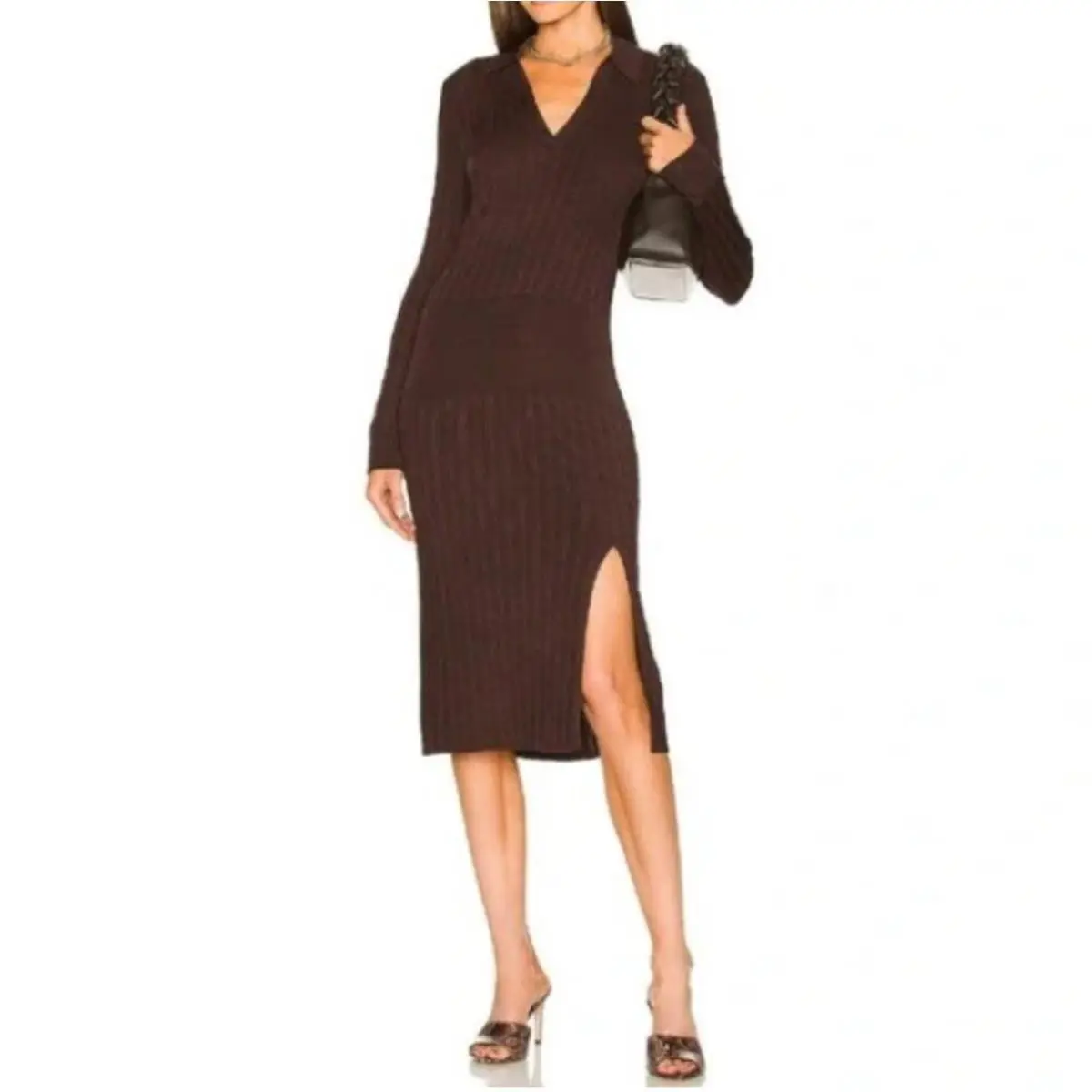Rag Bone Dawson Polo Dress Ribbed Knit Stretch Brown Size Xxs /xs