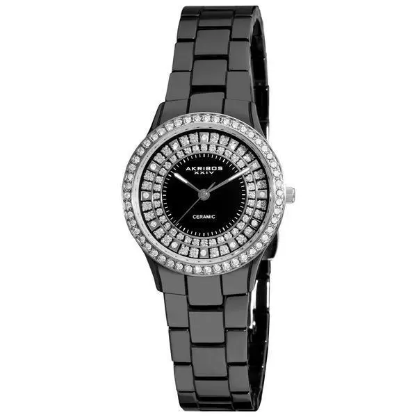 Akribos Xxiv Women`s AK509 Ceramic Slim Quartz Bracelet Watch F2106