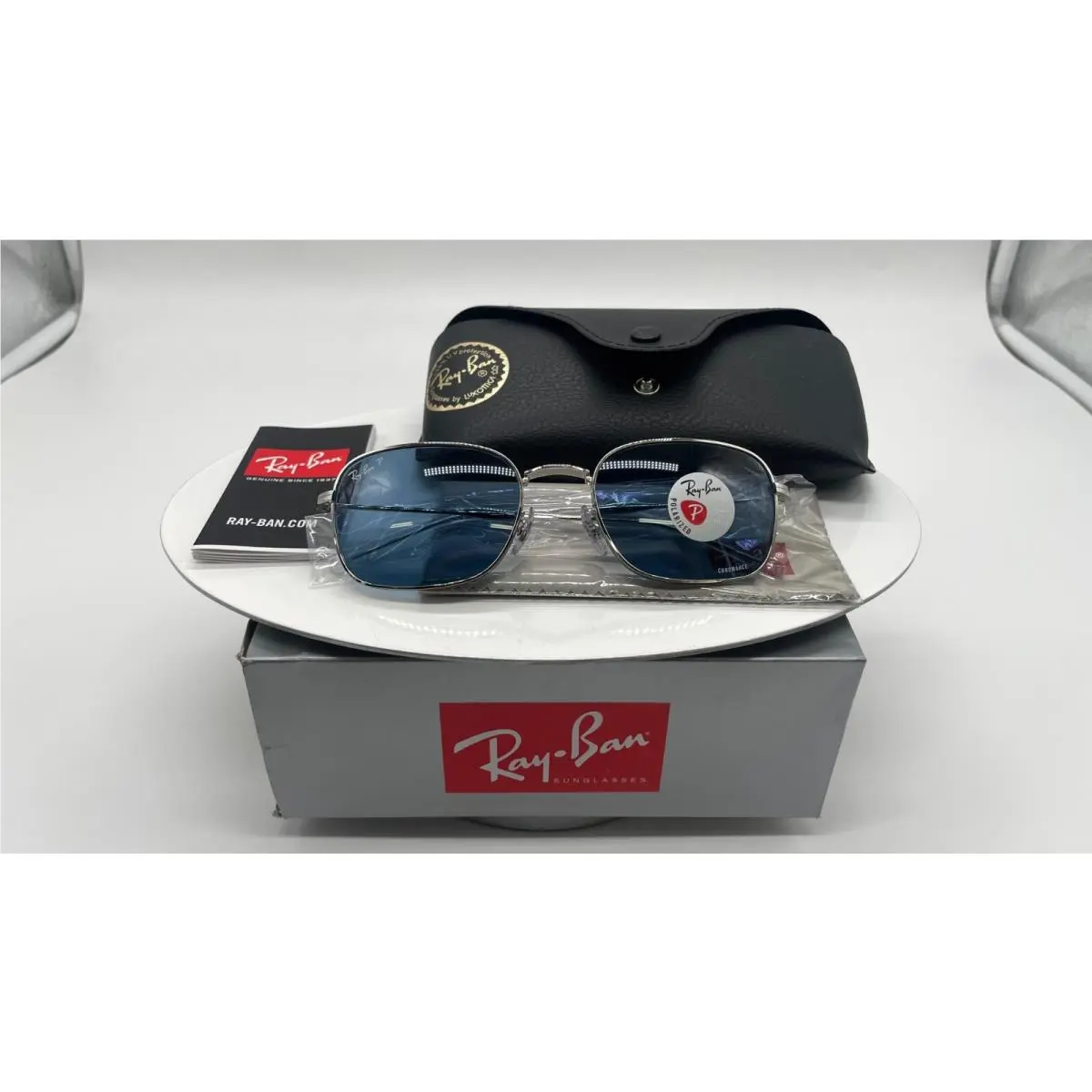 Ray Ban RB3706 003/52 Mens Polarized Mens Sunglasses Polished Silver Blue Lens