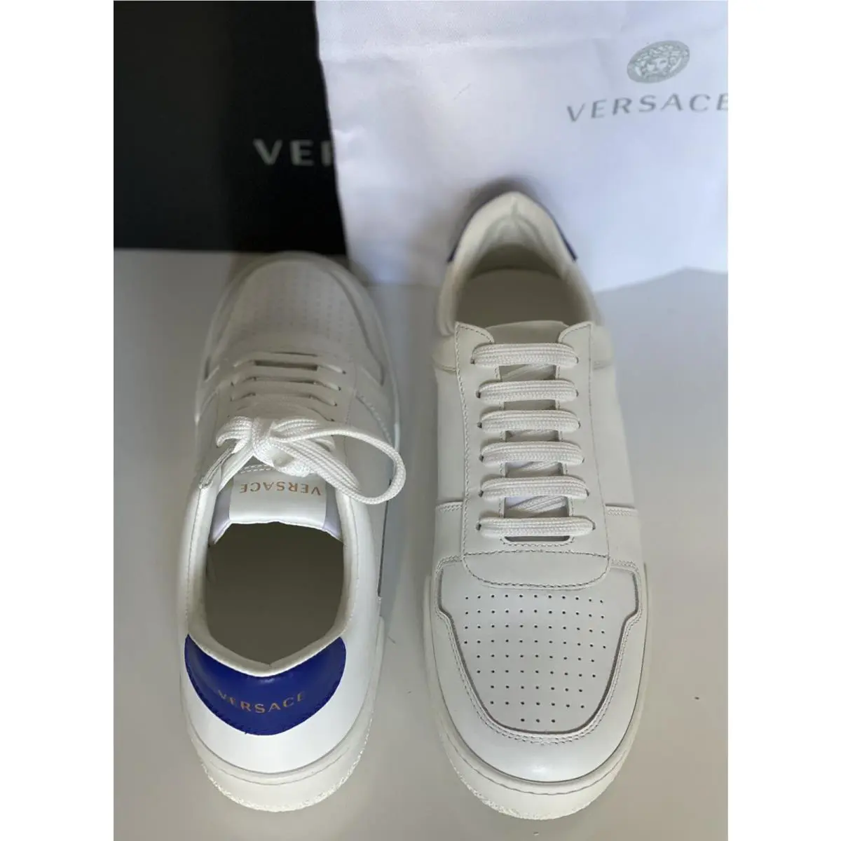 Versace Men`s White Leather Sneakers 10 US 43 Euro Italy DSU7843