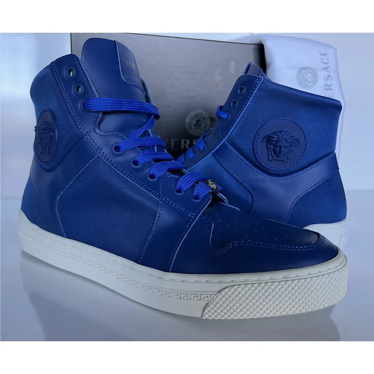 Versace Leather/nylon Blue High-top Sneakers 8 US 41 Euro DSU7828S