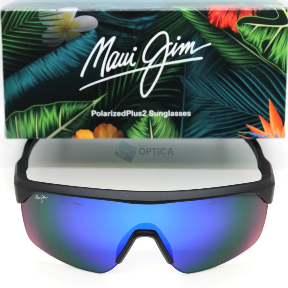 Maui Jim Paluna Polarized Shield Sunglasses Matte Black / Blue Hawaii