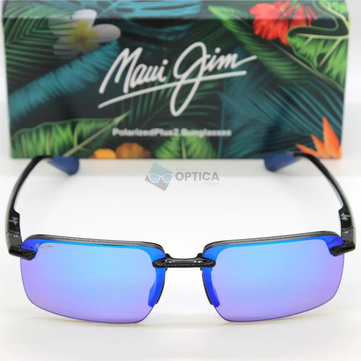 Maui Jim Laulima Polarized Sunglasses Shiny Dark Grey Rimless / Blue Hawaii