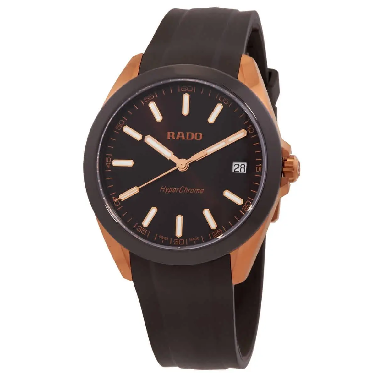 Rado Hyperchrome Quartz Brown Dial Men`s Watch R32281309 - Dial: Brown Sunray, Band: Brown, Bezel: Rose Gold-tone