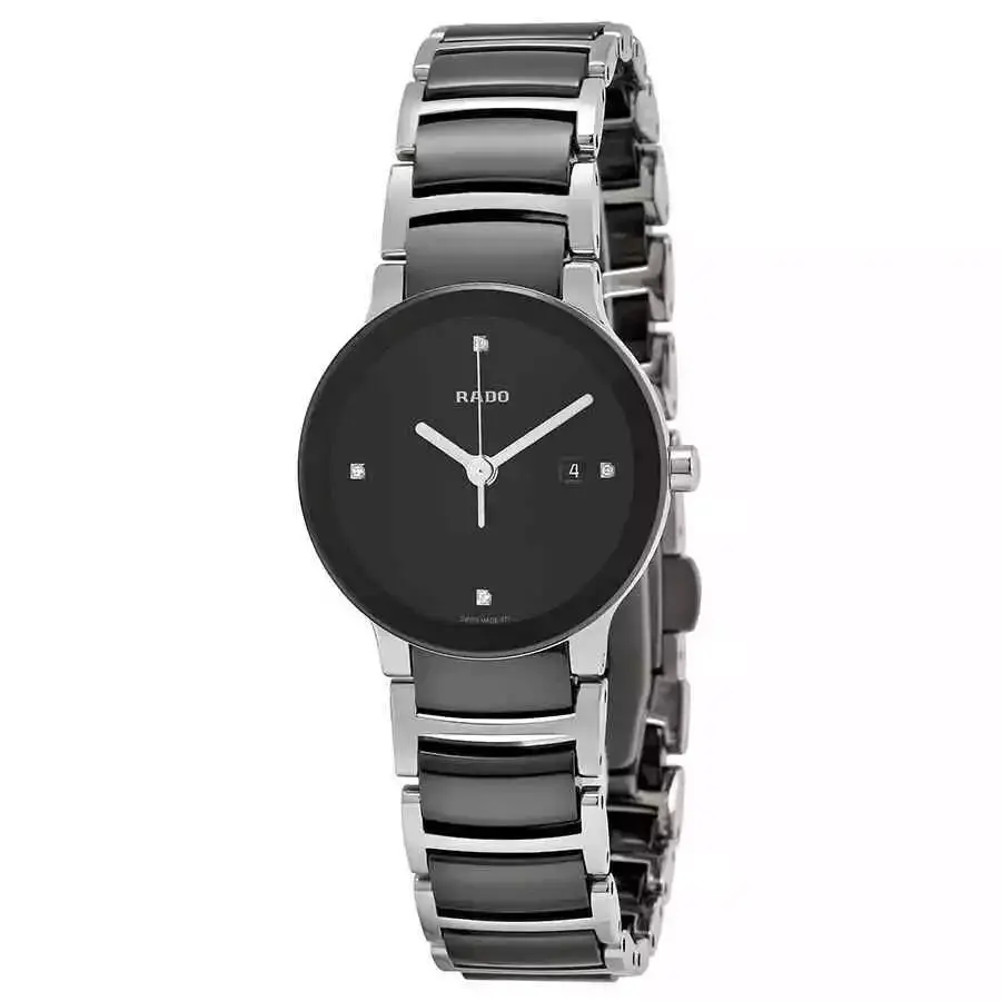 Rado Centrix Quartz Ladies Watch R30935712 - Dial: Black, Band: Two-tone (Black and Silver-tone), Bezel: Ceramic