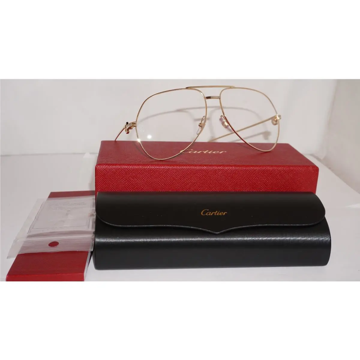 Cartier Eyeglasses Aviator Gold Shiny Transparent CT0116O 003 60 14 140