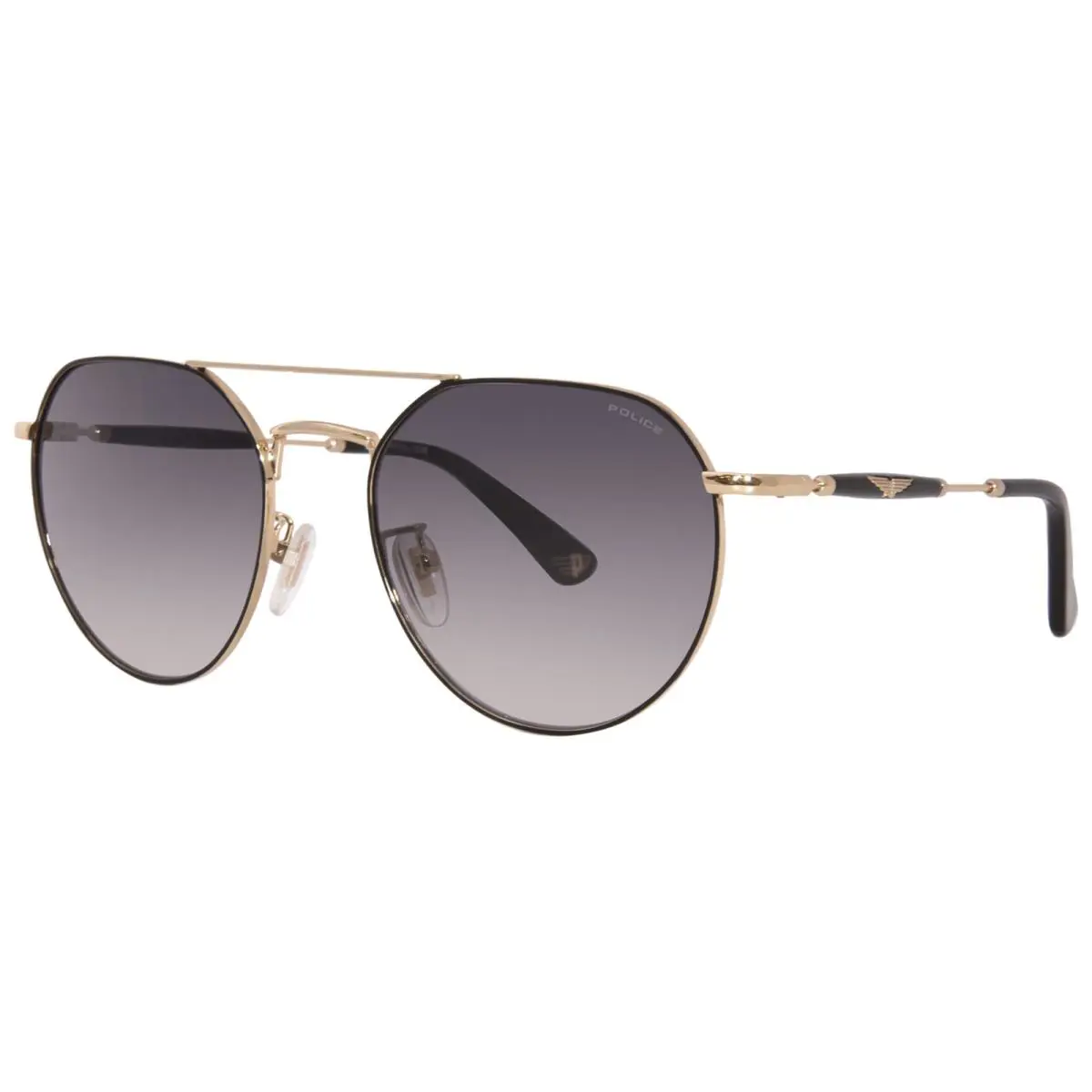 Police SPLF14 0302 Sunglasses Men`s Black/grey Lenses Round Shape 55mm - Frame: Black, Lens: Gray