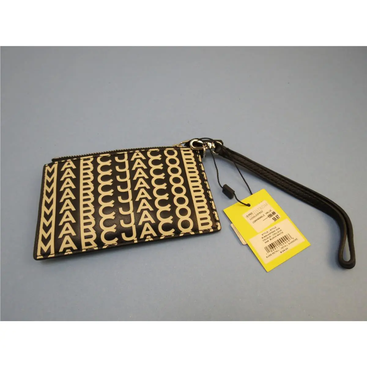 Marc Jacobs Black White Monogram Spellout Print Wristlet Wallet