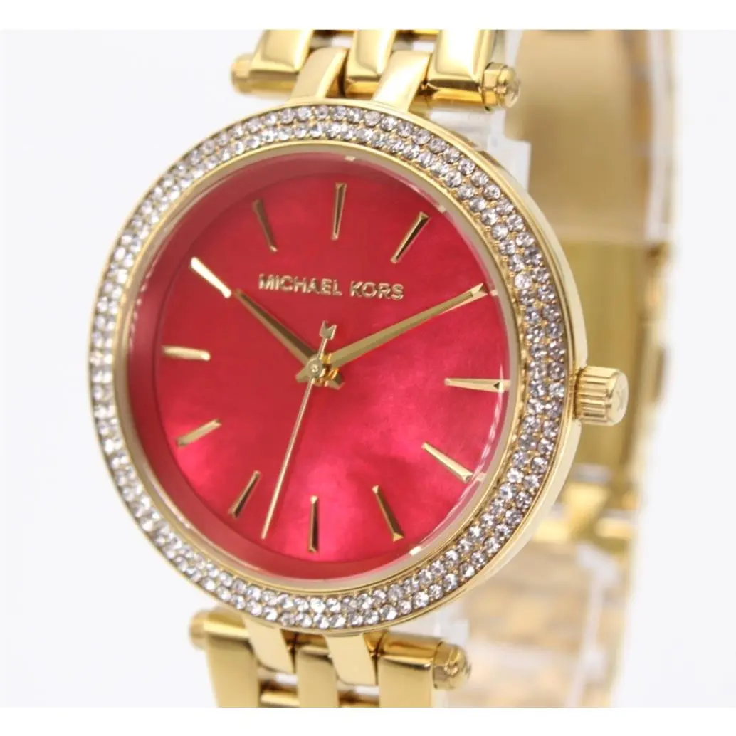 Michael Kors Darci MK3583 Mother Of Pearl Red Dial Women`s Watch 33mm