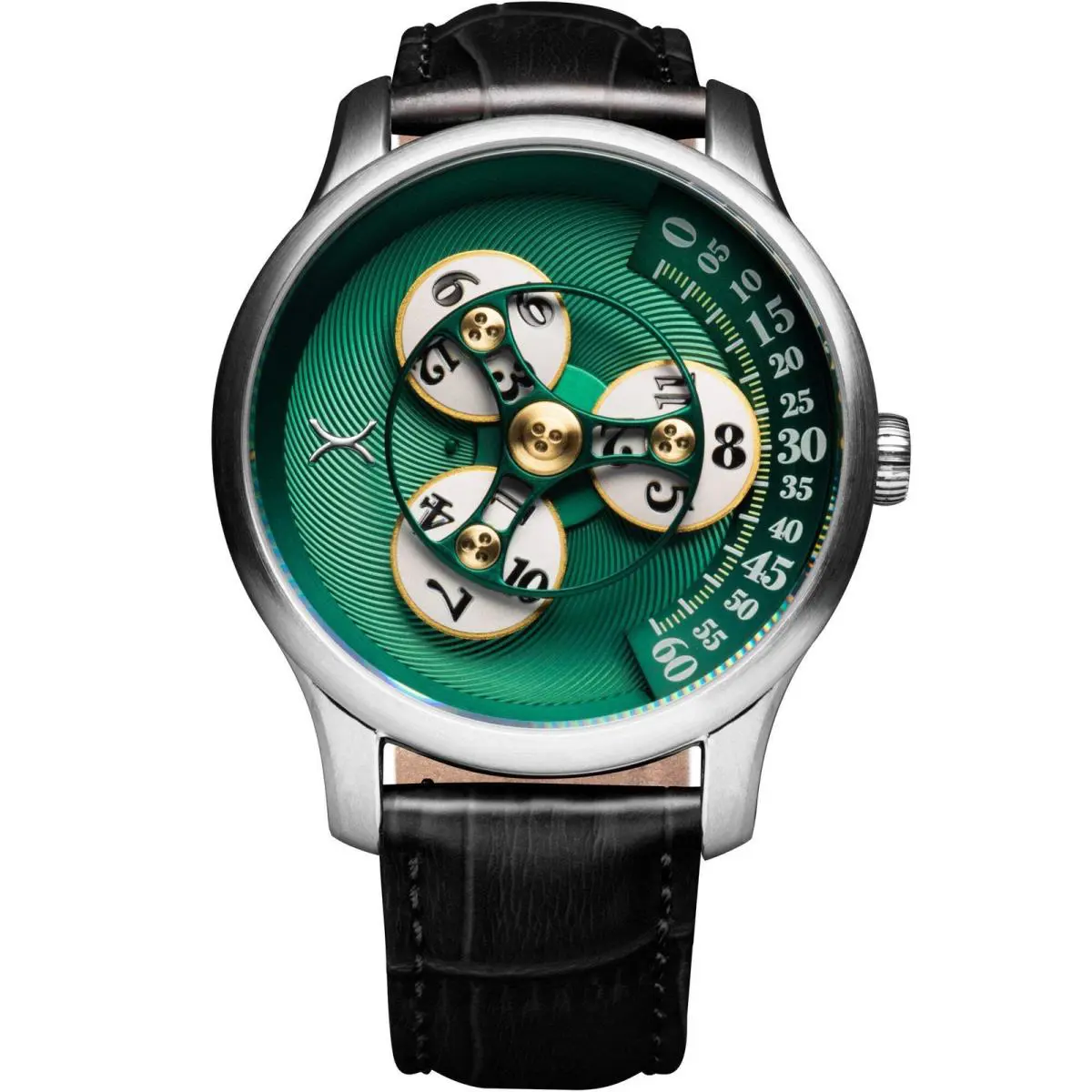 Triptych Automatic Wandering Hour Emerald Watch by Xeric