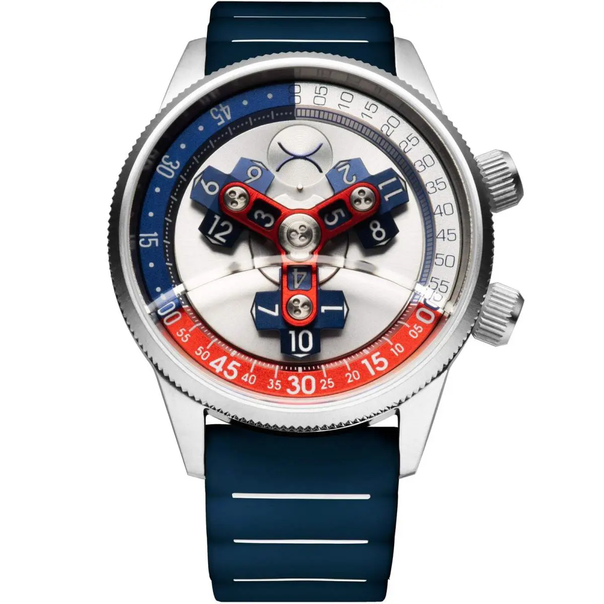 Vendetta II Automatic Wandering Hour Navy Red Watch by Xeric
