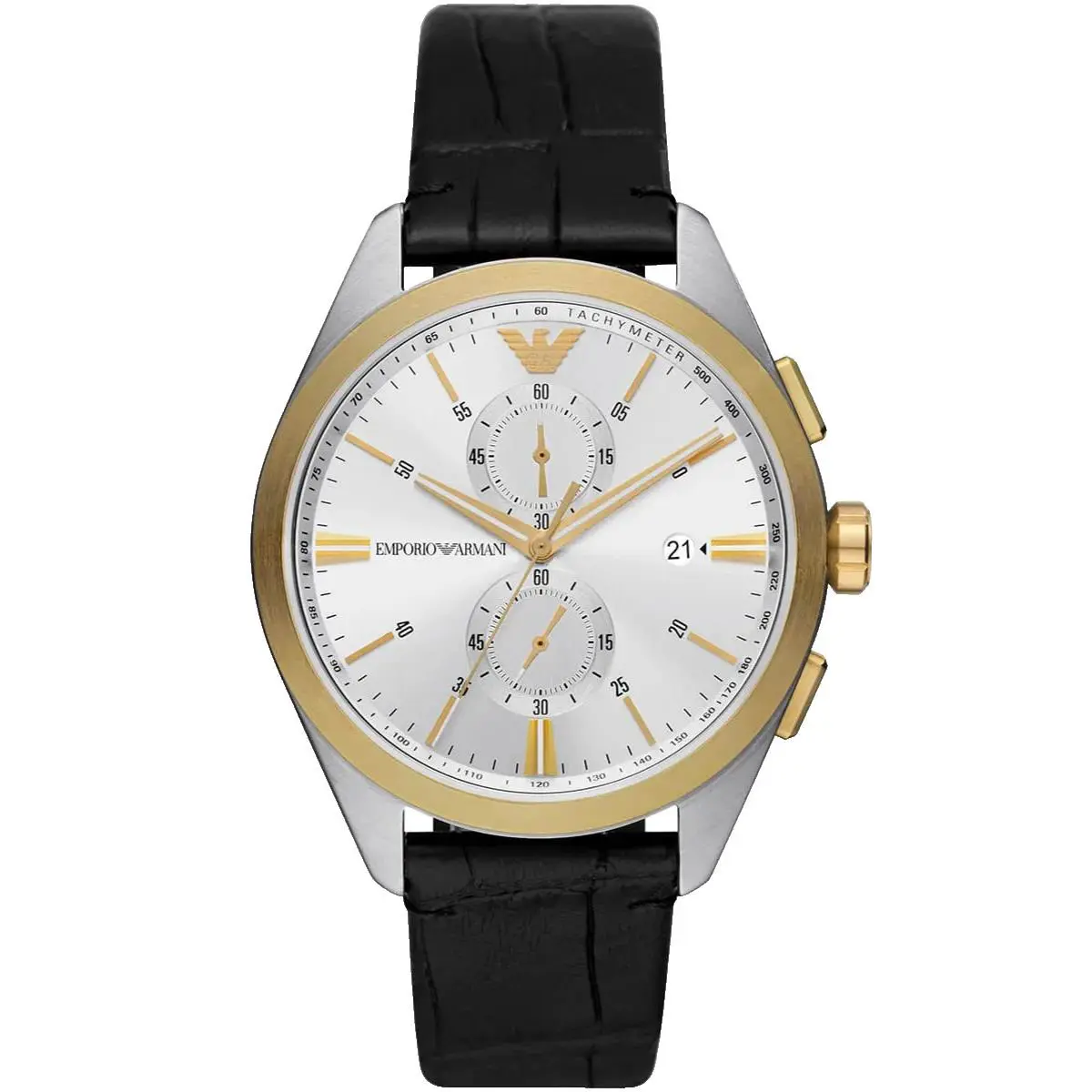 Emporio Armani Men`s Black Leather Silver Stainless Chronograph Watch AR11542