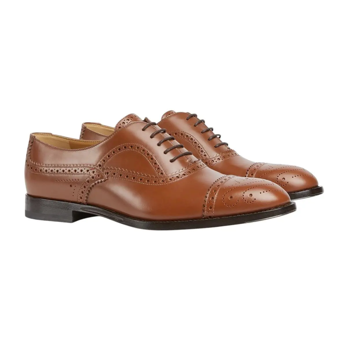 Men`s Gucci Brown Leather Lace Up Brogue Dress Shoes 791592 - Brown