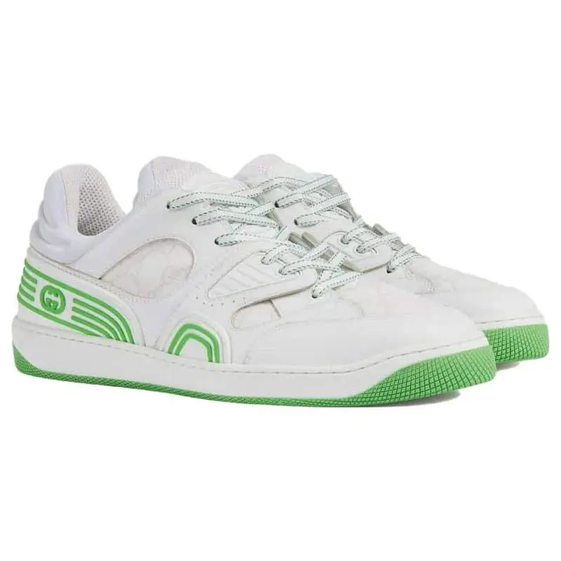 Men`s Gucci Green White Demetra Basket Low Sneakers 698785 - White
