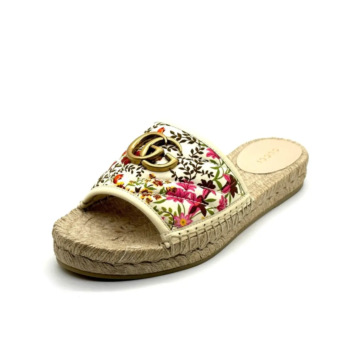 Pilar GG Quilted Floral Fabric Espadrille Slide Sandal Flat Shoes by Gucci
