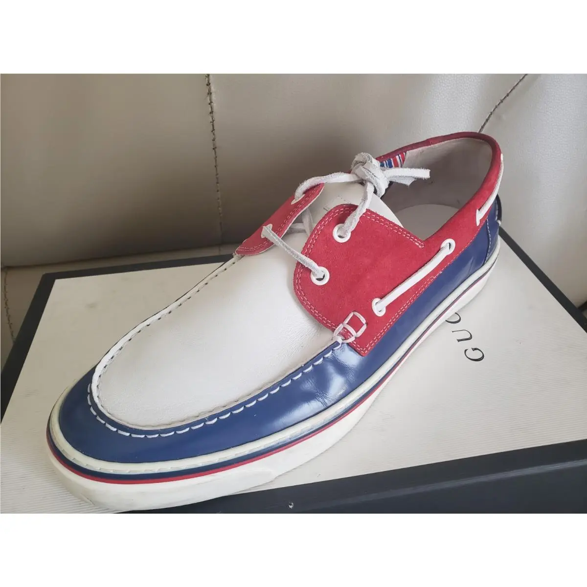 Boat Deck White Leather Topsider Men 9.5 UK /10.5 - 11 US Retail 100 by Gucci
