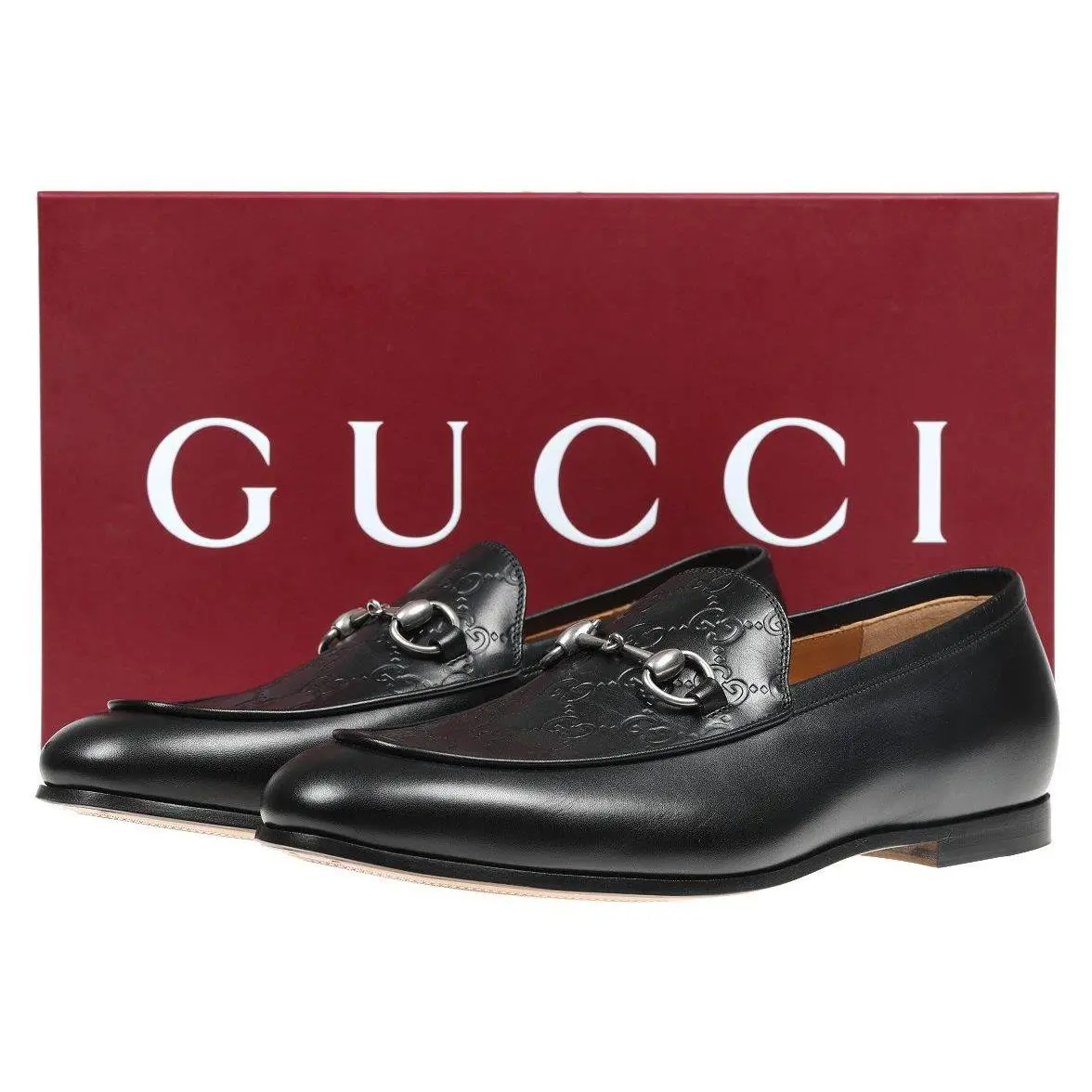 Gucci Men`s Black Leather GG Guccissima Loafers Shoes 7/US 7.5