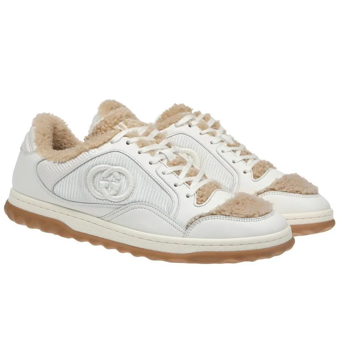 Men`s White Leather Logo Shearling Lining Sneakers Shoes 11/US 11.5 by Gucci