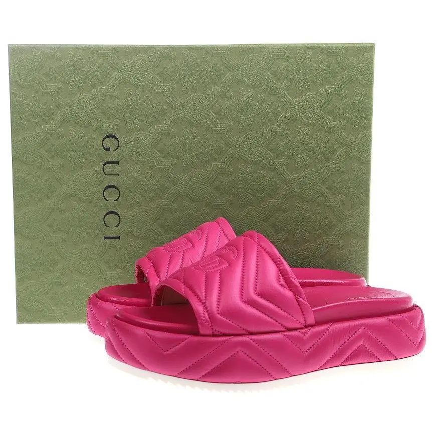 GG Marmont Fuchsia Leather Nylon Platform Slide Sandals Shoes 40 by Gucci