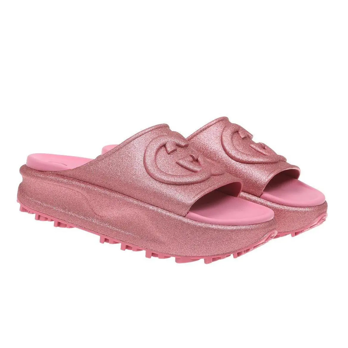 Gucci Metallic Rose Pink Logo Platform Wedge Slides Sandals Shoes 40/US 10 - ROSE PINK