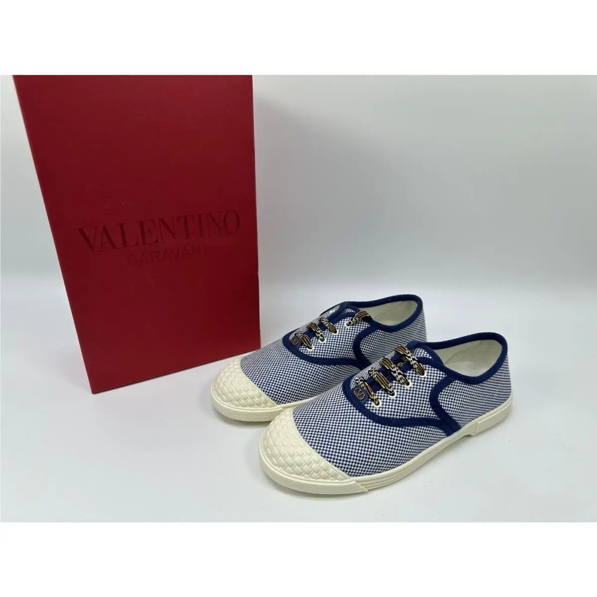 Valentino Bay By Bay Floral Canvas Sneaker Women`s Checkered Blue Size IT 37 by Gucci