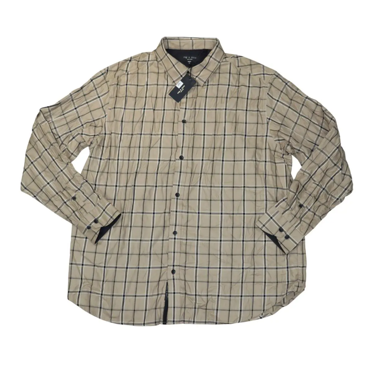 Rag Bone Matthew Plaid Flannel Long Sleeve Button Down Men`s Shirt L Taupe