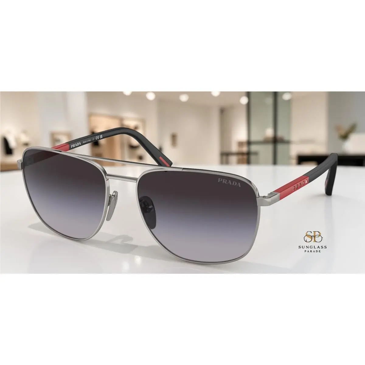 Prada Linea Rossa PS 54ZS 5AV09U Gunmetal Grey Gradient 60 mm Men`s Sunglasses