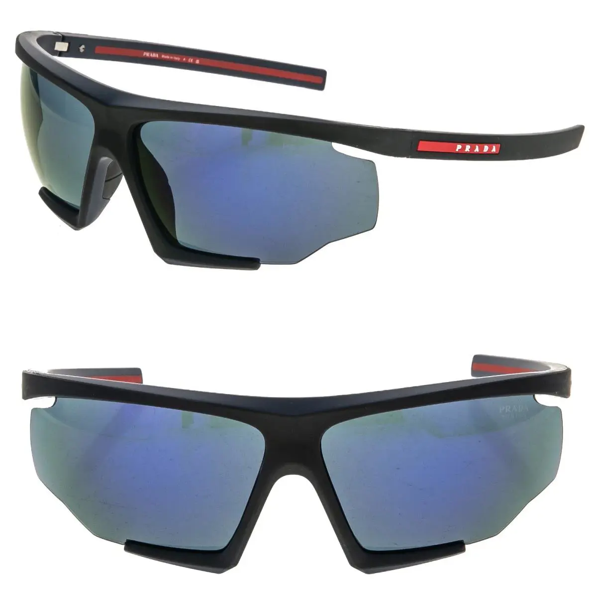 Prada PS07YS Linea Rossa Active 07Y Black Blue Mirror Sport Wrap Tuning Sunglass