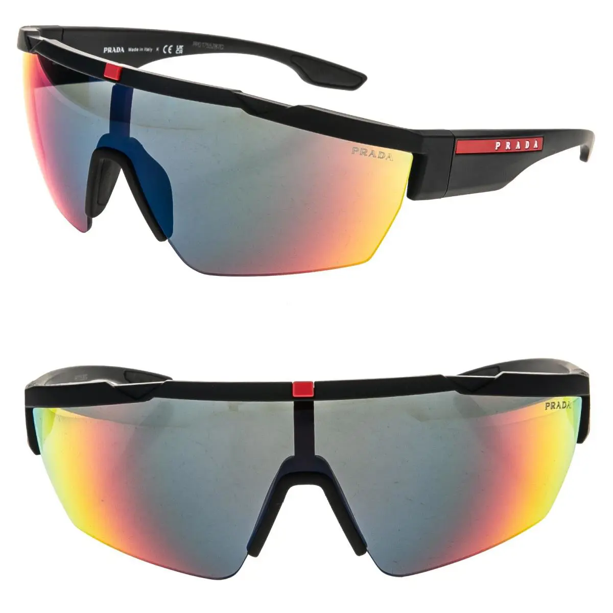 Prada PS03XS Linea Rossa Active 03X Black Blue Red Mirror Stripe Sport Sunglass