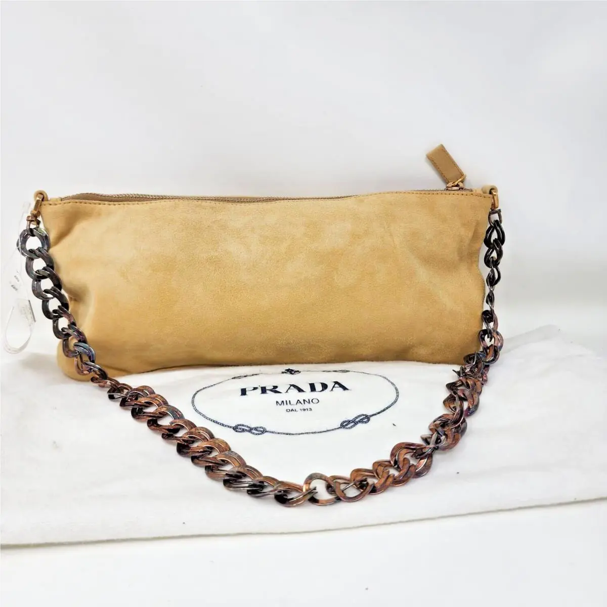W/tag Prada Yellow Suede with Chain Shoulder Bag