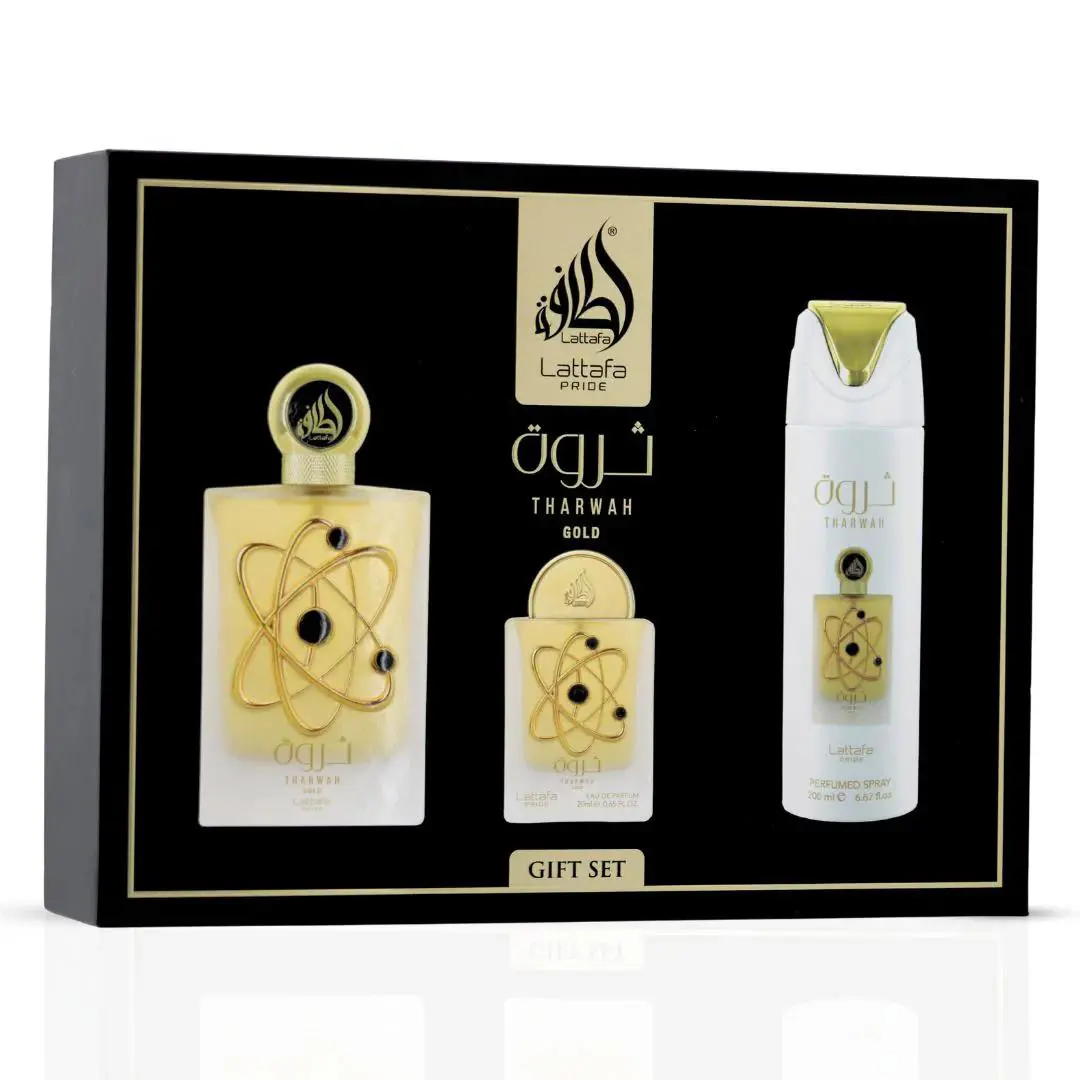 Tharwah Gold 3-Piece Perfume Gift Set by Lattafa Pride Gift Set