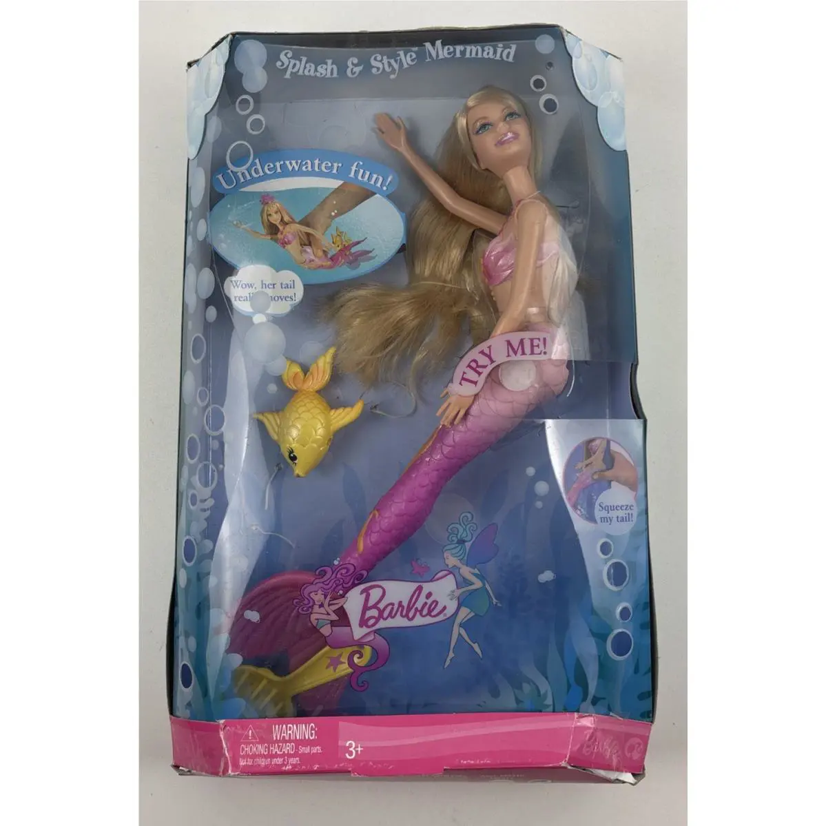 Barbie Splash and Style Mermaid Doll with Angel Fish 2008 M9311 Flawed Box