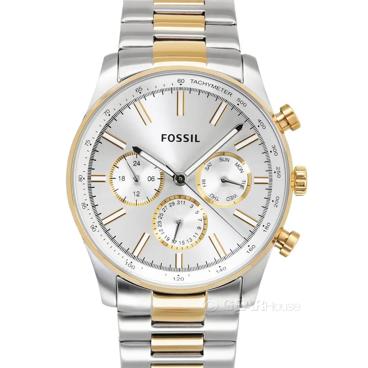 Fossil Sullivan Mens Multifunction Watch Two-tone Gold Silver Stainless Steel