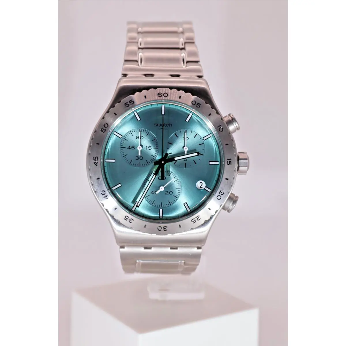 Swiss Made Rare Swatch Energize You YVS498G Sun-brushed Turquoise 43MM SS