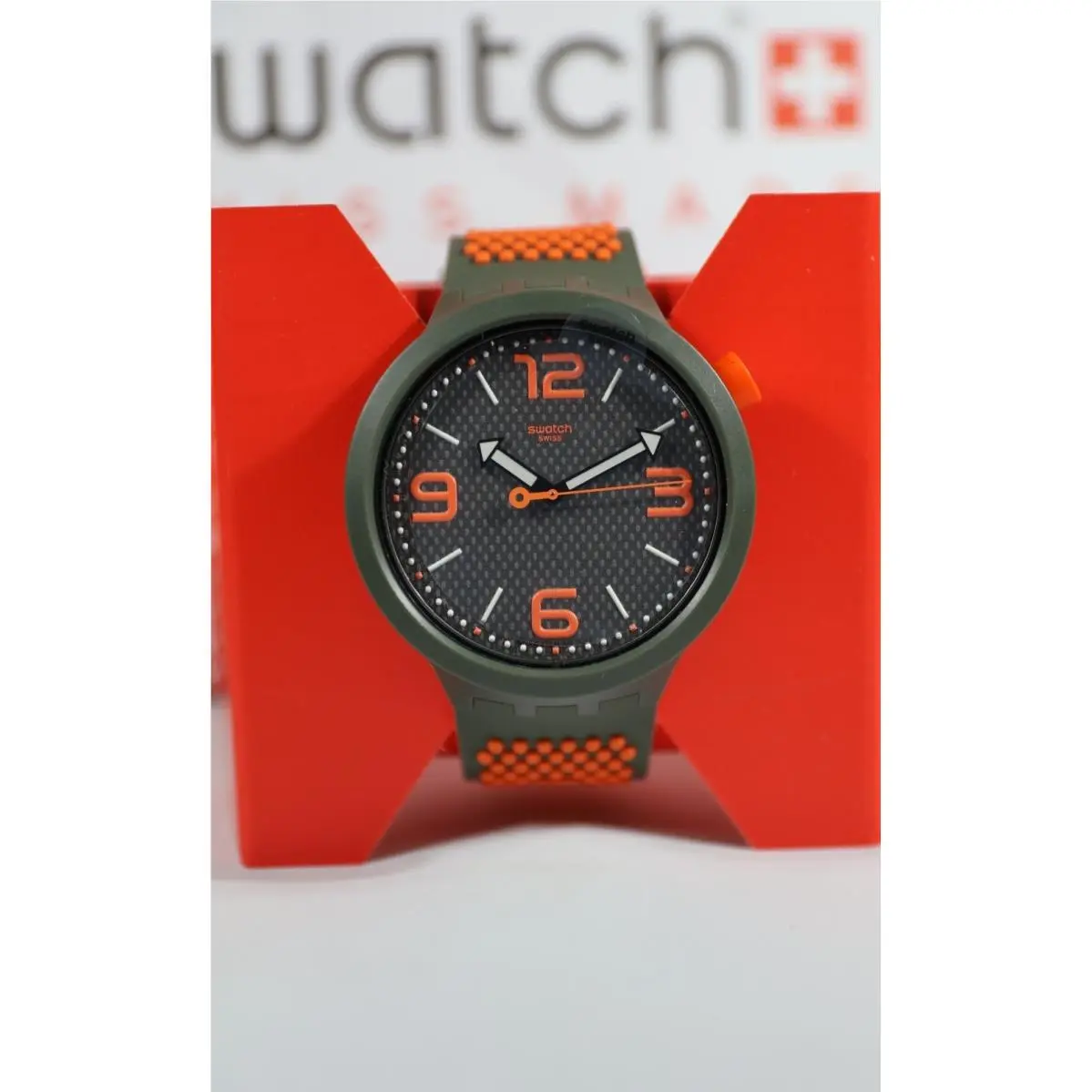 Swiss Swatch Big Bold Beauty Green and Orange 47mm Watch SO27M101 - Dial: Green, Band: Green, Orange, Bezel: Green