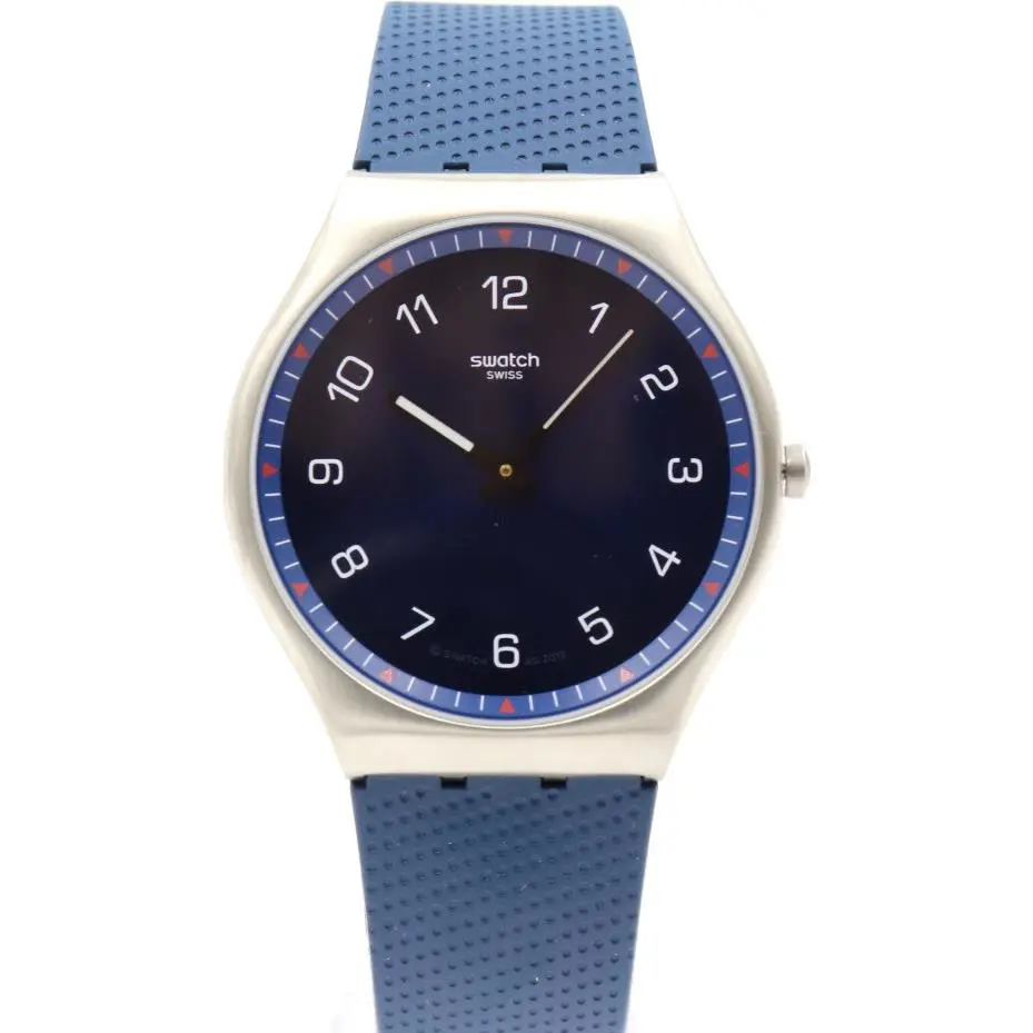 Swiss Swatch Skin Irony 42 Navy Silicone Watch 42mm SSO7S102
