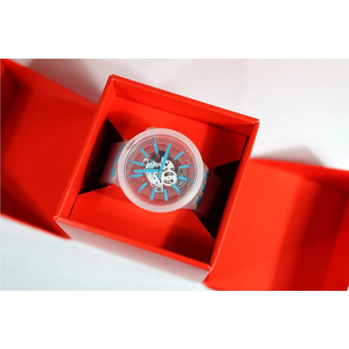 Limited Swiss Swatch Blue-in-jelly Quartz White Dial Watch SO27E105 47MM