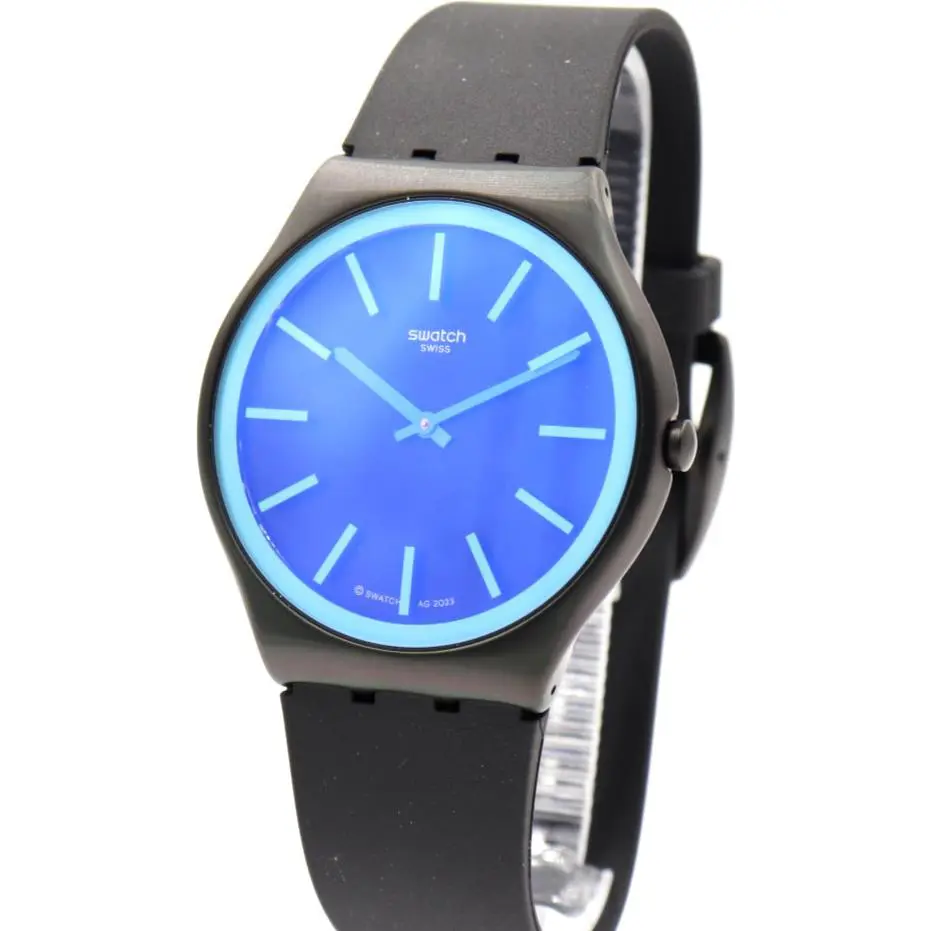 Swiss Swatch Skin Obsidian Shimmer Black Spectrum Glass Watch 42mm SS07B111