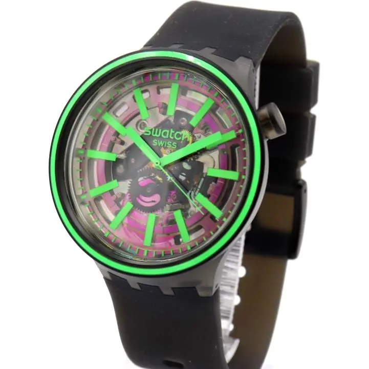 Swiss Swatch Big Bold Pink Taste Solar Spectrum Glass Watch 47mm SO27B113