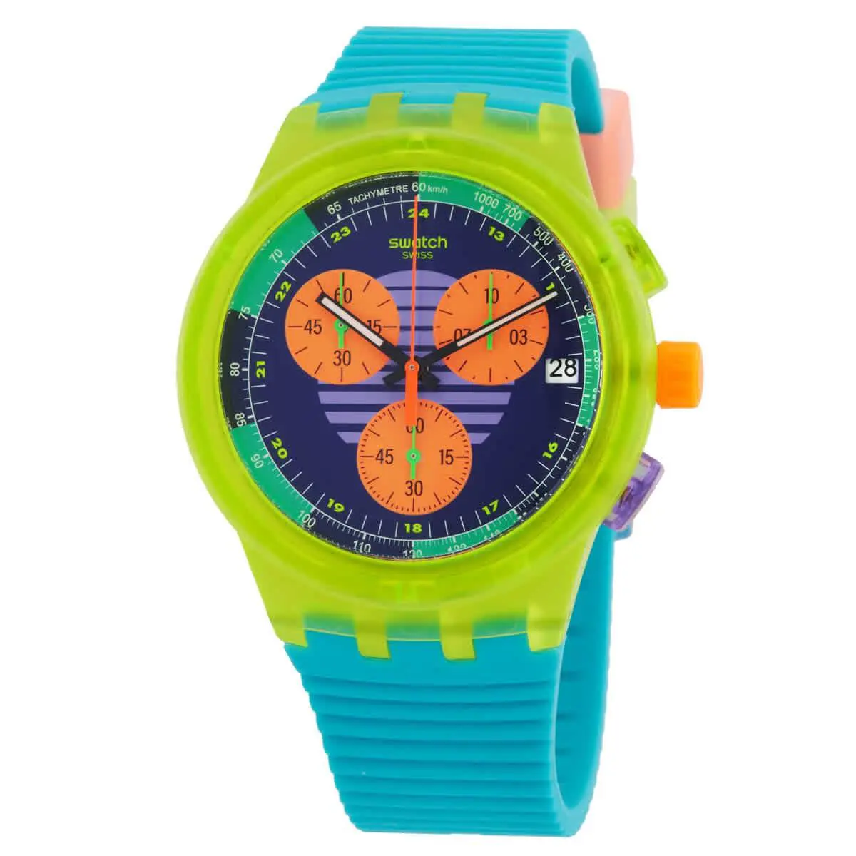 Swatch Unisex Neon Wave Adjustable Analog Quartz Watch 42mm Multicolor