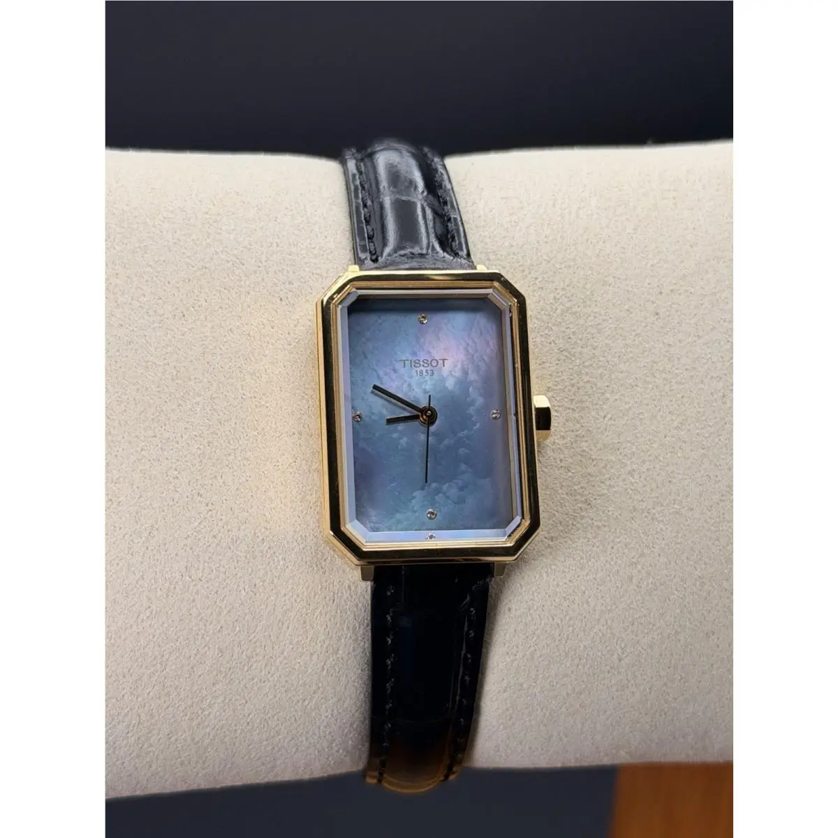 Tissot Srv Black Mother OF Pearl Dial Leather Women`s Watch T160.110.36.126.00 - Dial: Black, Band: Black, Bezel: Gold