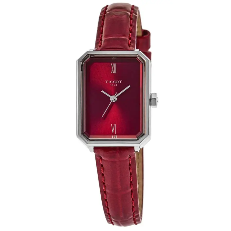 Tissot Srv T160.110.16.423.00 30 mm Steel Red Dial Quartz Women`s Wrist Watch - Dial: Red, Band: Red, Bezel: Silver