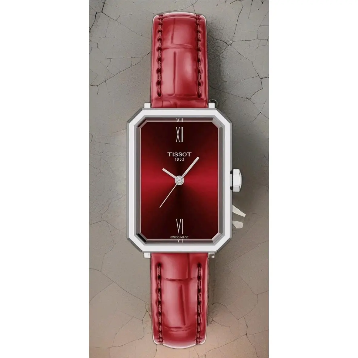 Tissot Srv T160.110.16.423.00 30 mm Steel Red Dial Quartz Women`s Wrist Watch - Dial: Red, Band: Red, Bezel: Silver