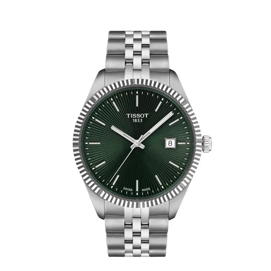 Tissot Ballade Green Dial Silver 40mm Men`s Quartz Watch T1564101109100 - Dial: Green, Band: Gray, Bezel: Silver